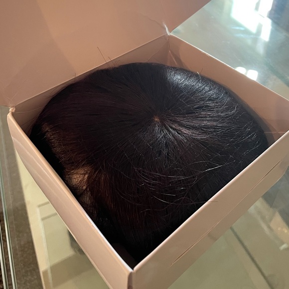 NWT 100% human hair dark brown remy burgundy hint 100% topper center parting - Picture 9 of 15